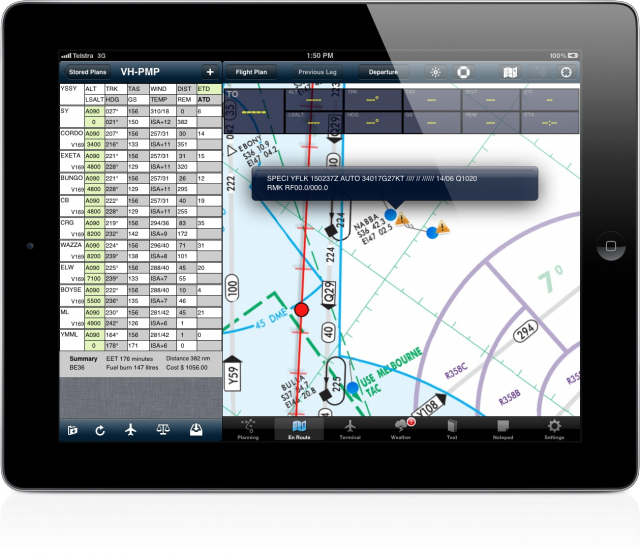 METAR and SIGMET overlays AvPlan EFB Electronic Flight Bag